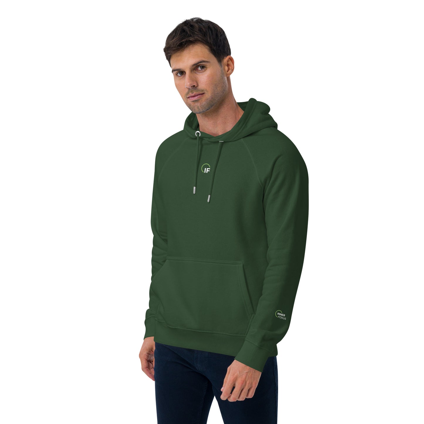 IF Screen Print Unisex eco raglan hoodie (Green & White Logo)