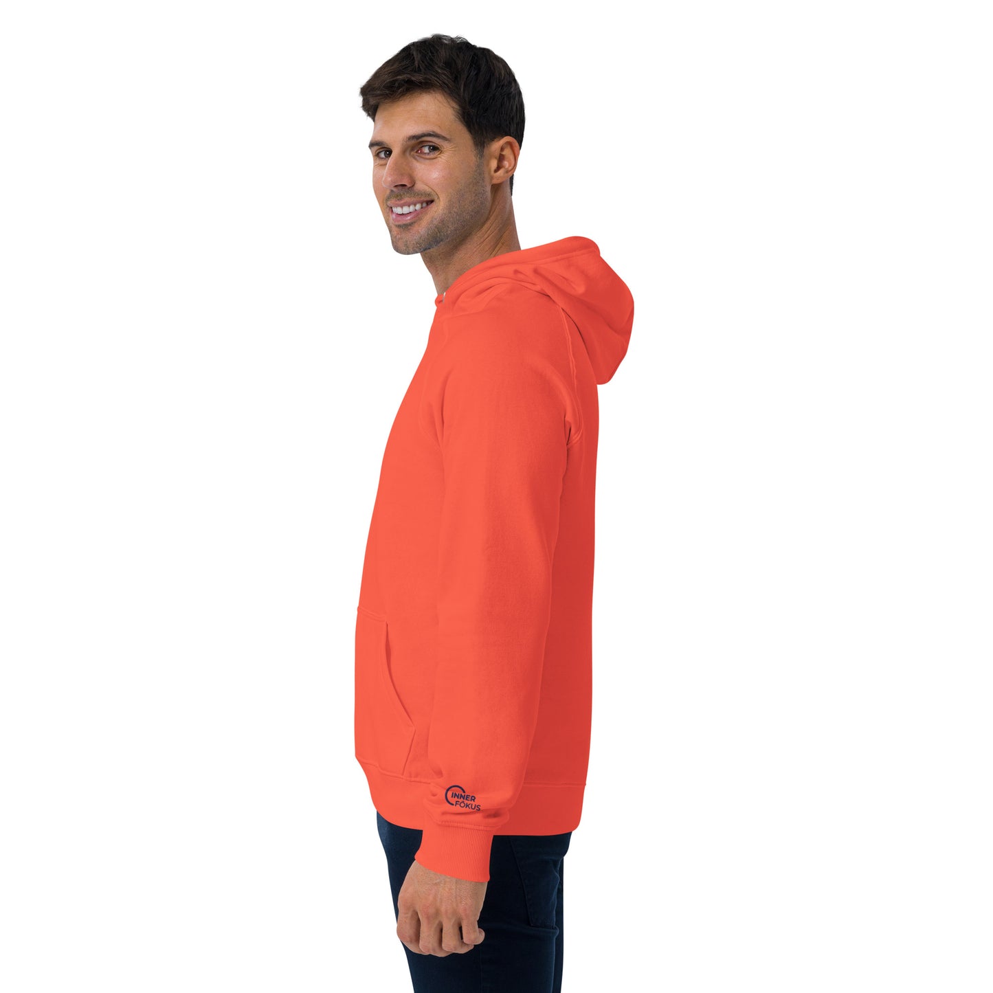 Embroidered Unisex eco raglan hoodie (Large Embroidered IF Chest Logo - Navy Thread)