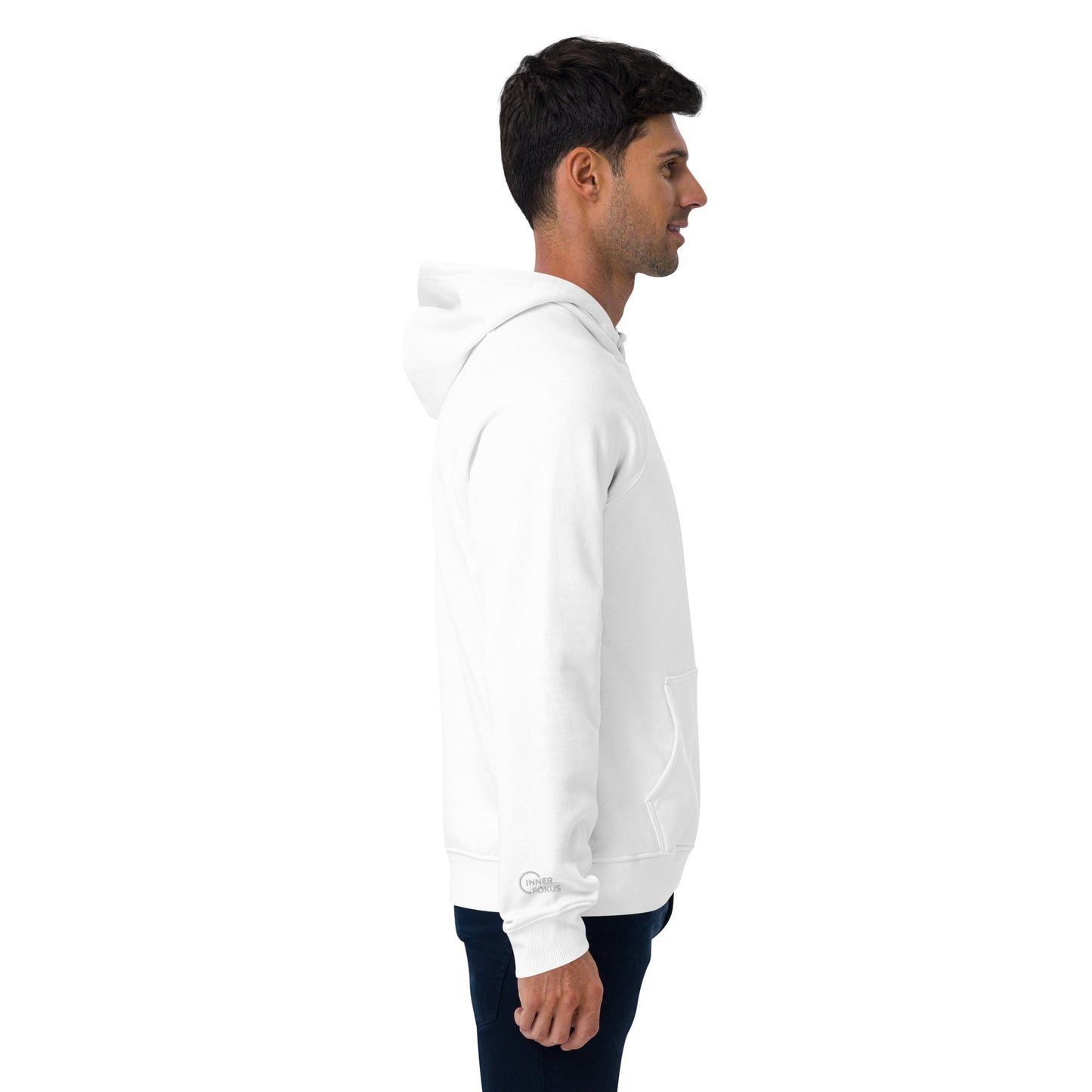 Unisex eco raglan hoodie (Large Embroidered IF Chest Logo - White Thread)