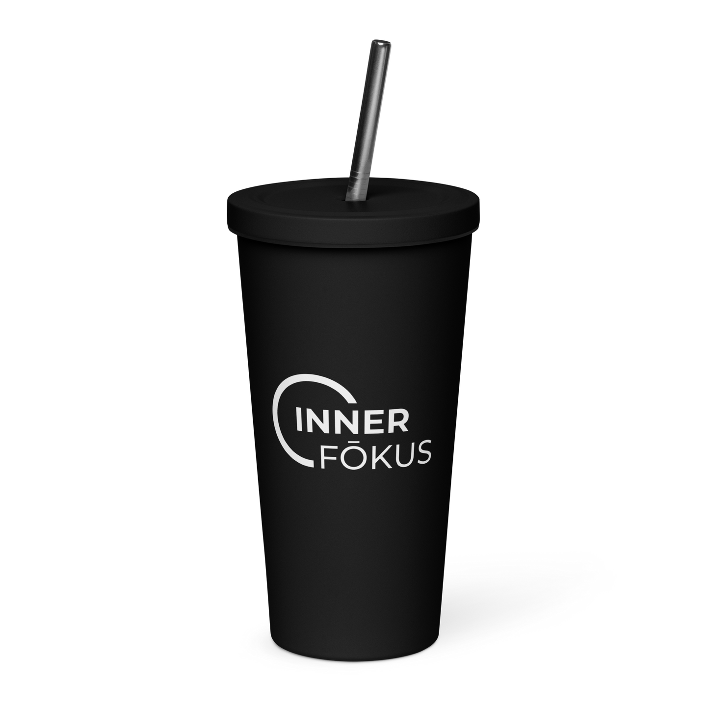 Insulated tumbler with a straw (White Lettering)