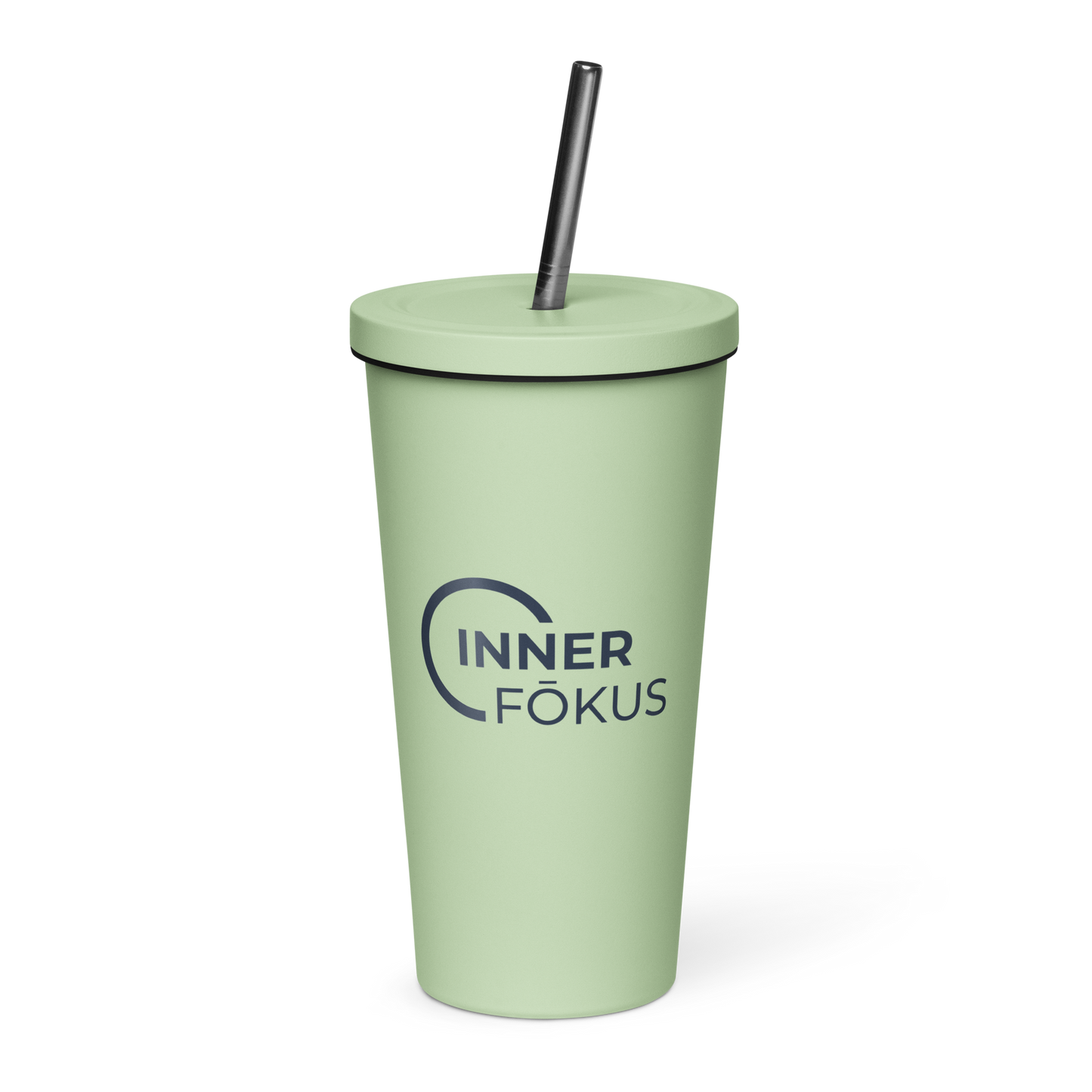 Insulated tumbler with a straw (Navy Lettering)