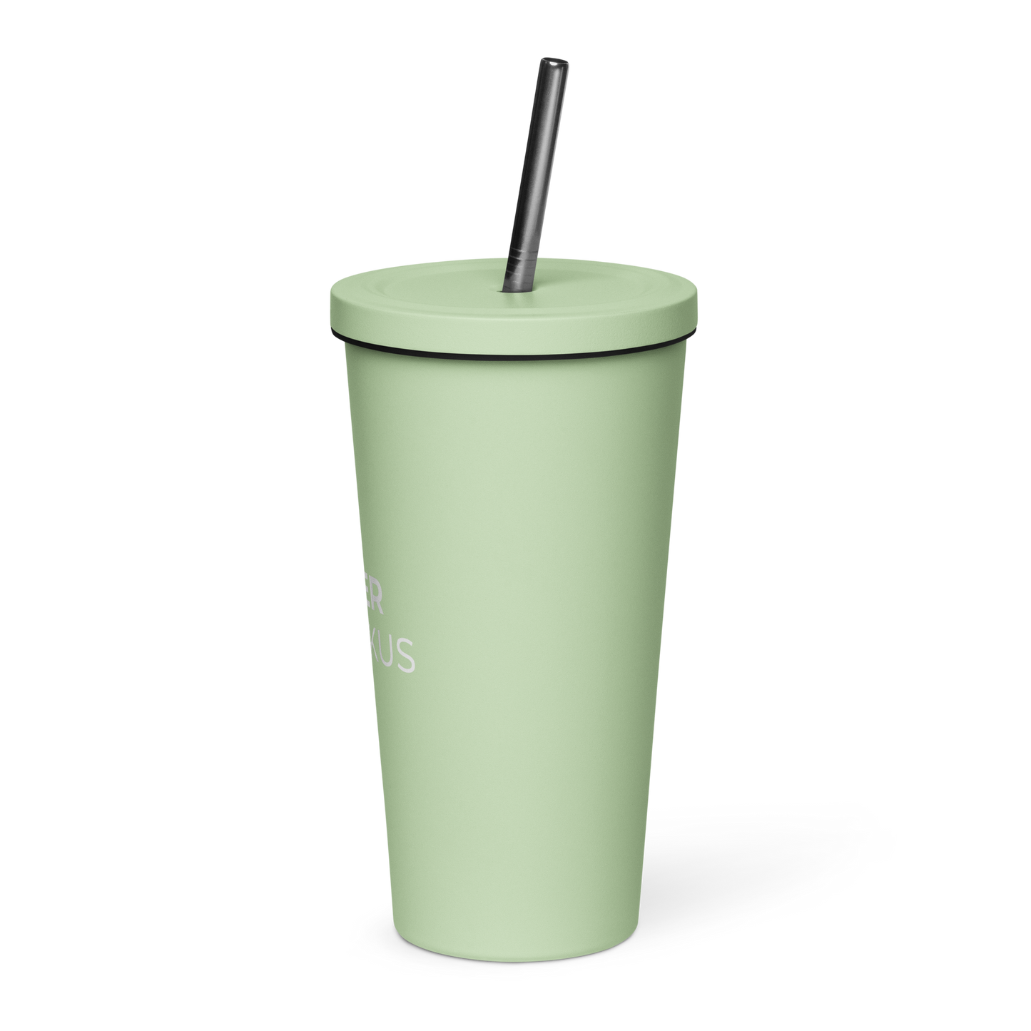 Insulated tumbler with a straw (White Lettering)