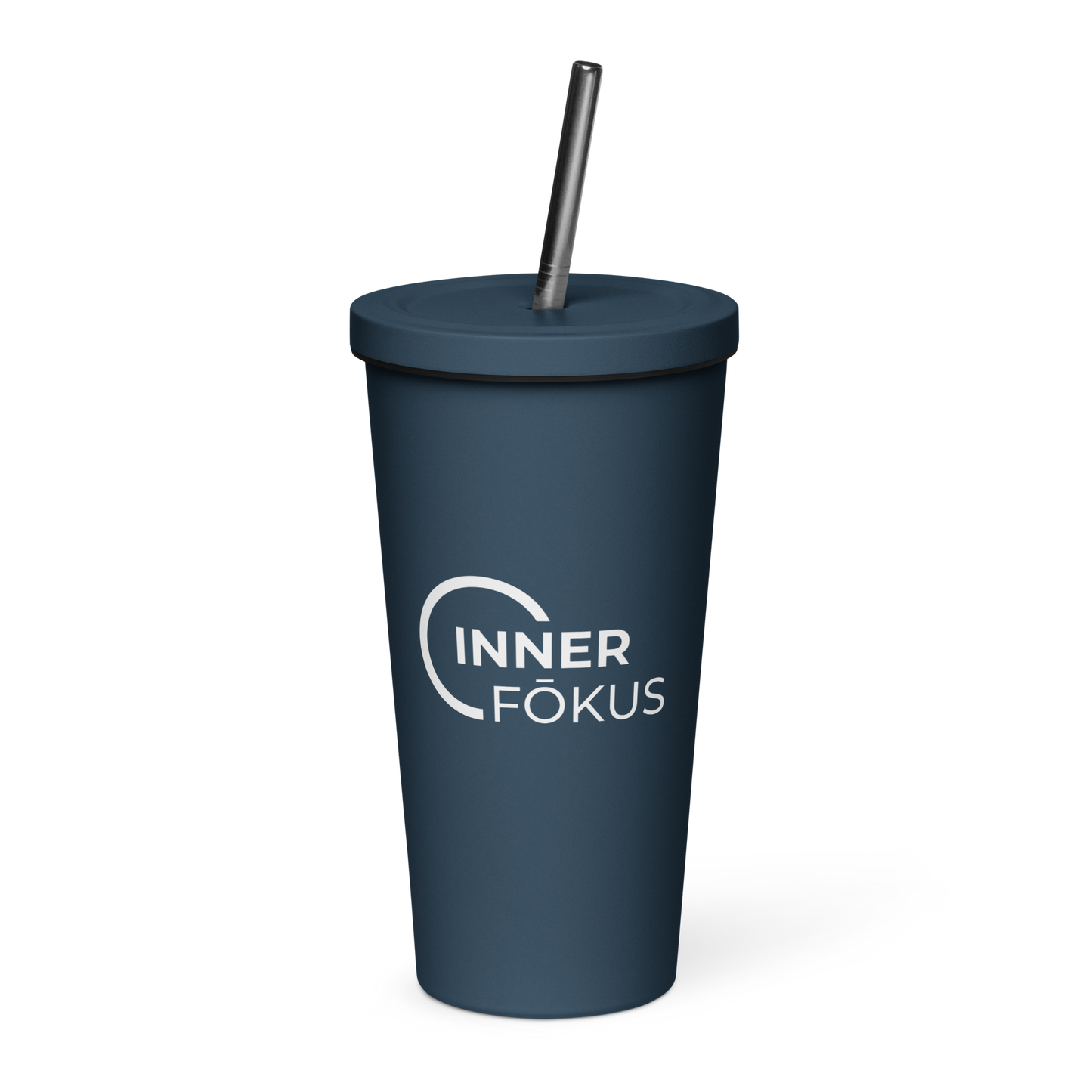 Insulated tumbler with a straw (White Lettering)
