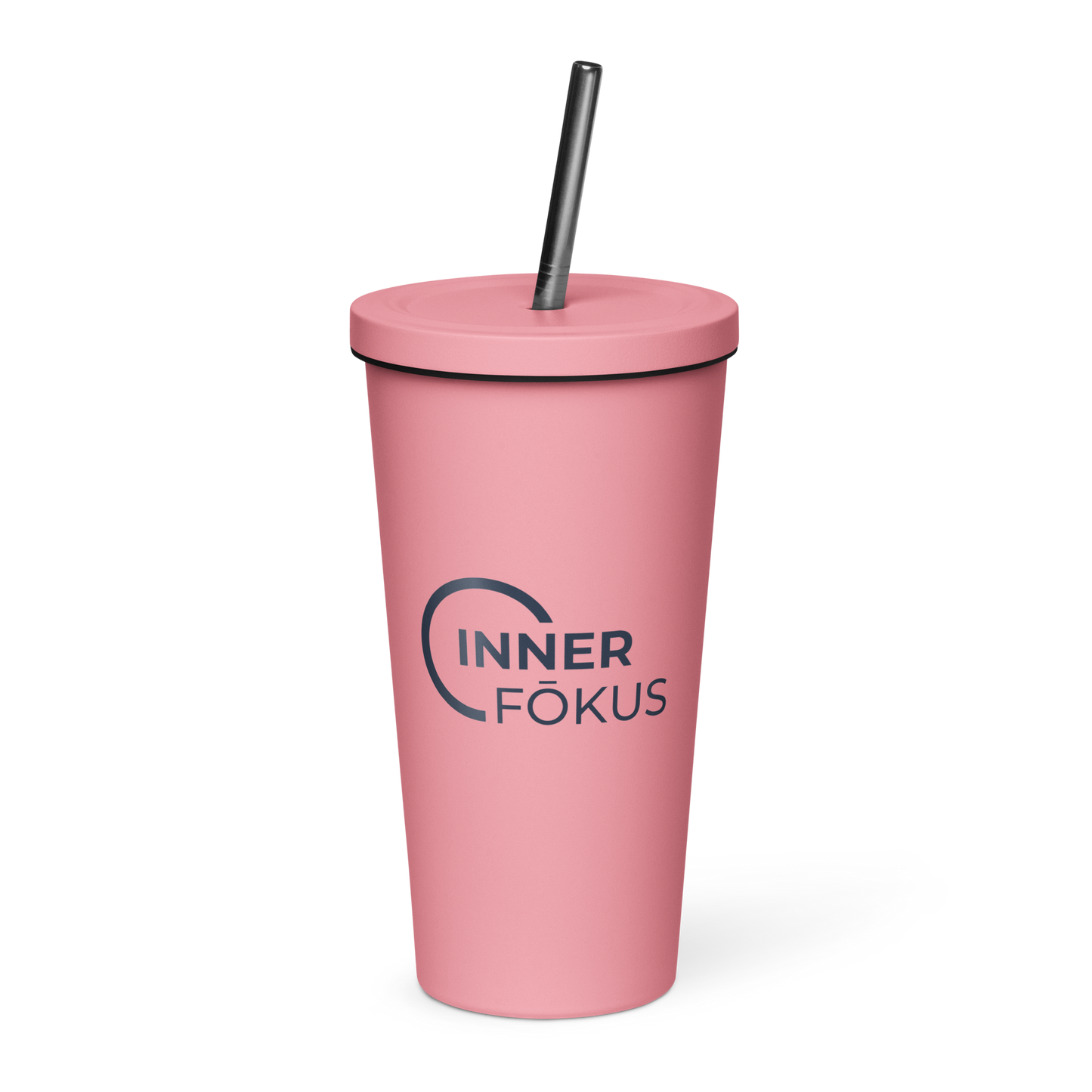 Insulated tumbler with a straw (Navy Lettering)