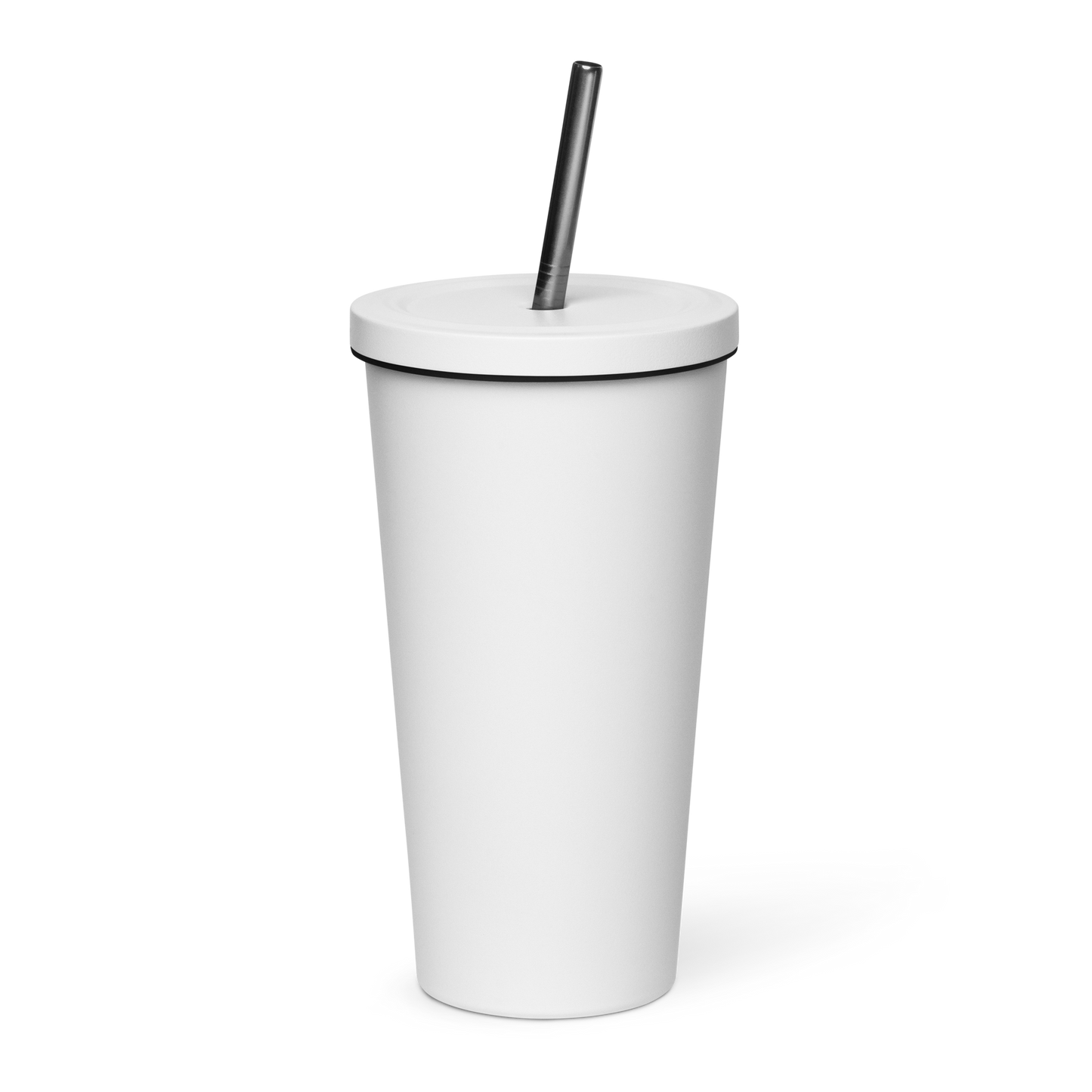 Insulated tumbler with a straw (Navy Lettering)