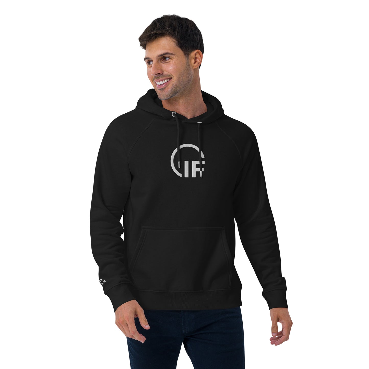 Unisex eco raglan hoodie  (Large Embroidered IF Chest Logo - White Thread)