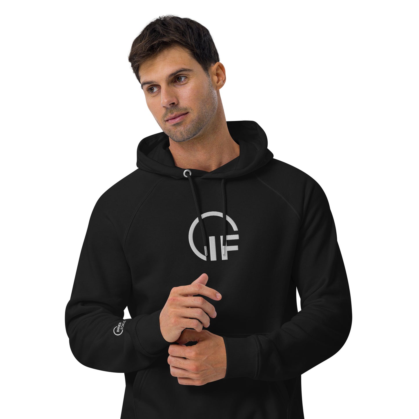 Unisex eco raglan hoodie  (Large Embroidered IF Chest Logo - White Thread)