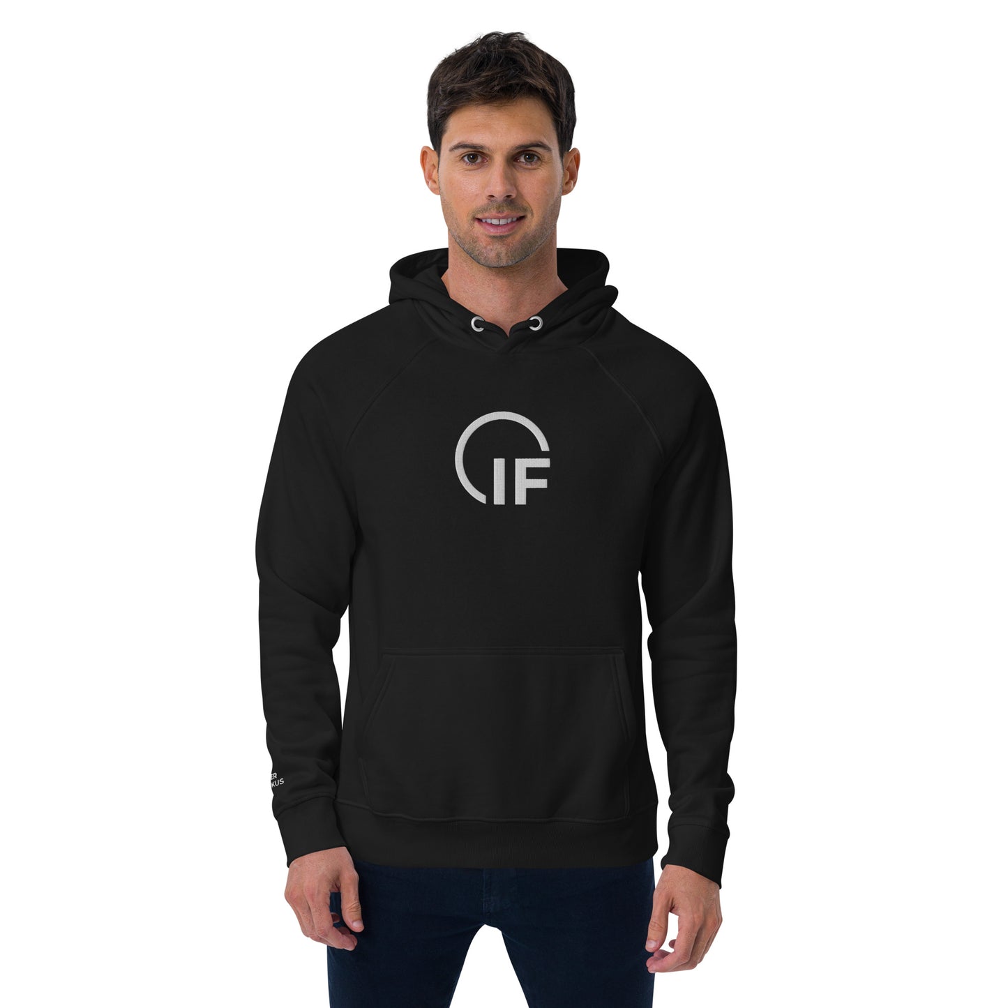 Unisex eco raglan hoodie  (Large Embroidered IF Chest Logo - White Thread)