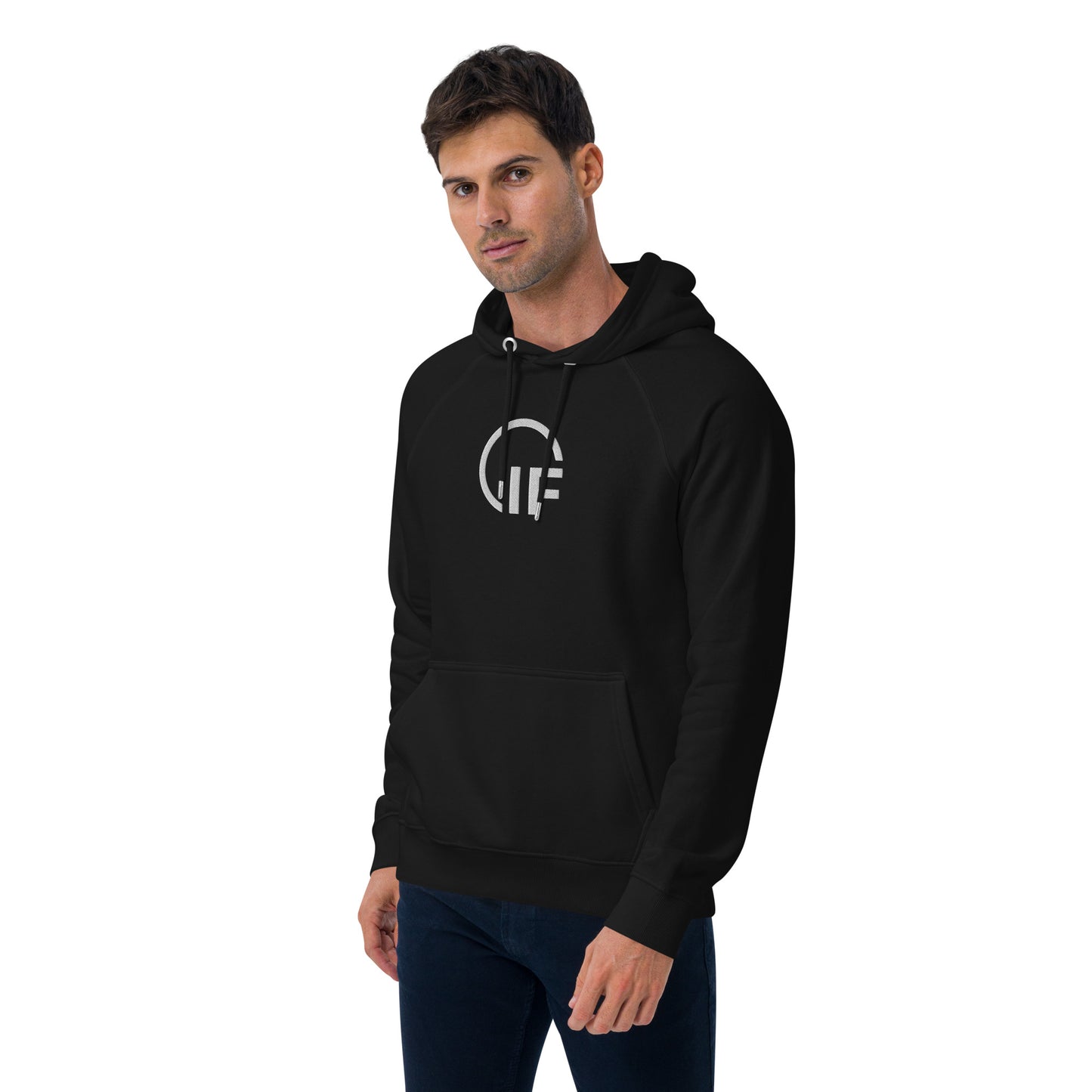 Unisex eco raglan hoodie  (Large Embroidered IF Chest Logo - White Thread)