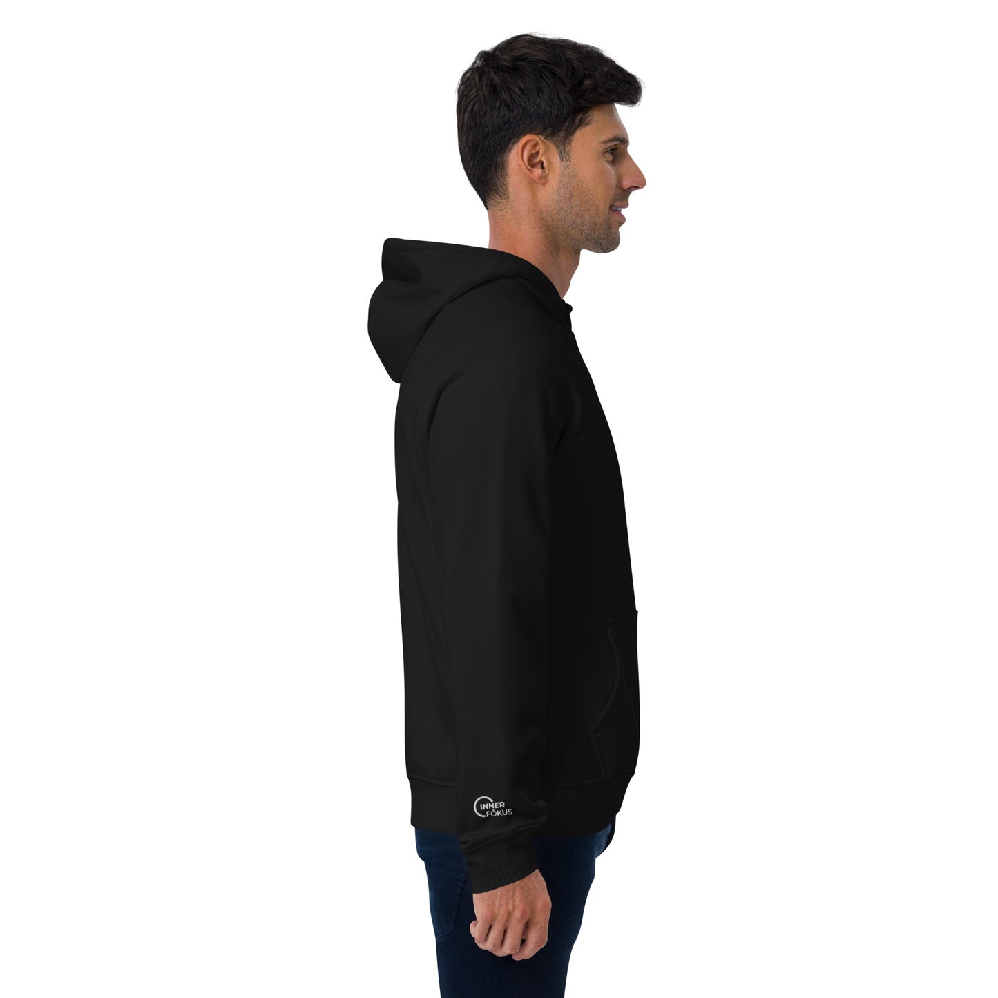 Unisex eco raglan hoodie  (Large Embroidered IF Chest Logo - White Thread)