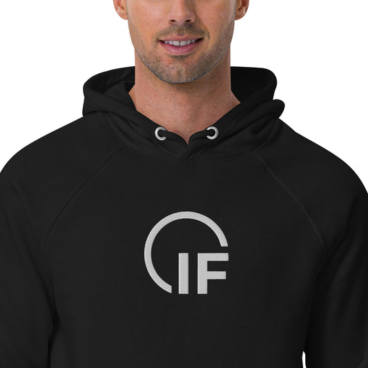 Unisex eco raglan hoodie  (Large Embroidered IF Chest Logo - White Thread)