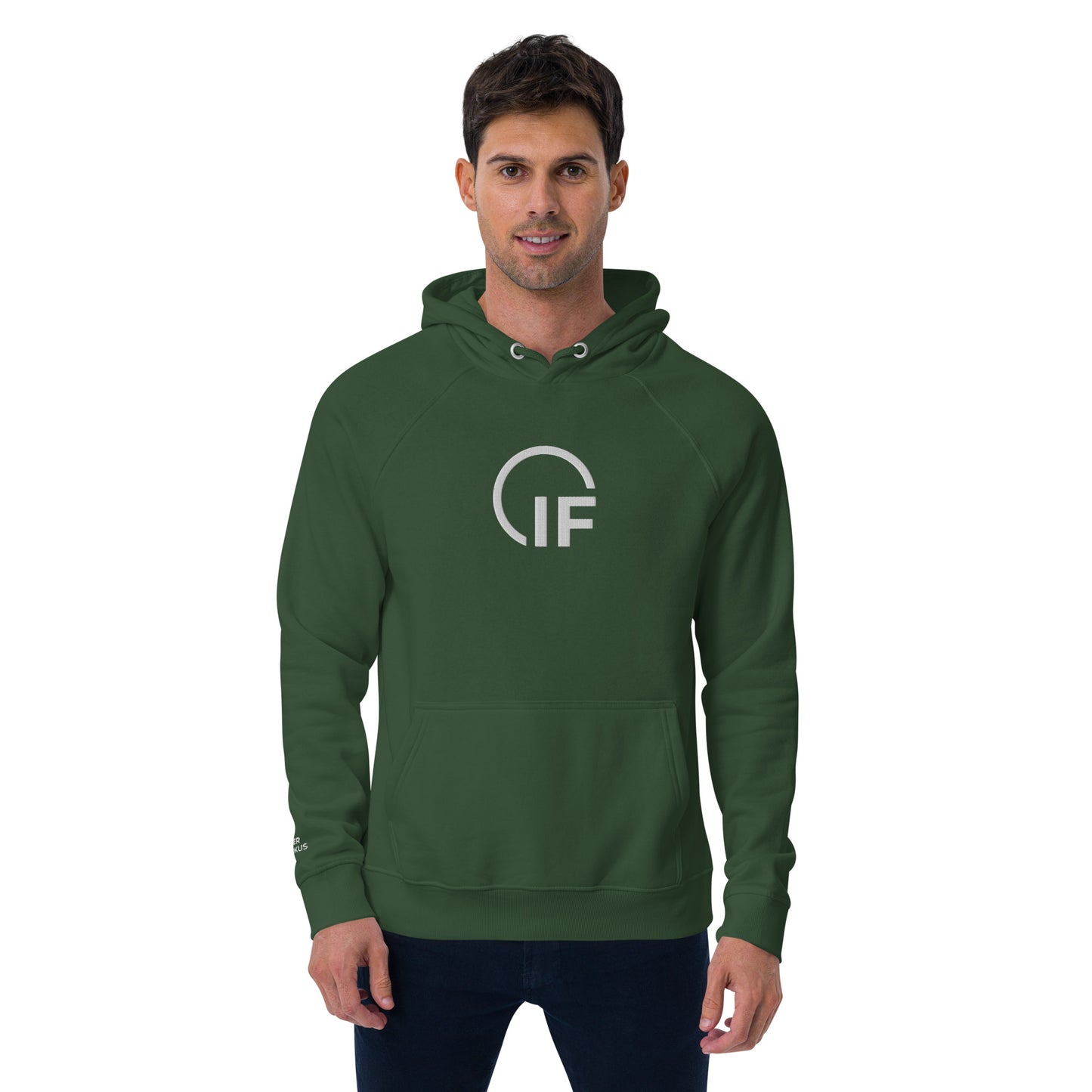Unisex eco raglan hoodie  (Large Embroidered IF Chest Logo - White Thread)