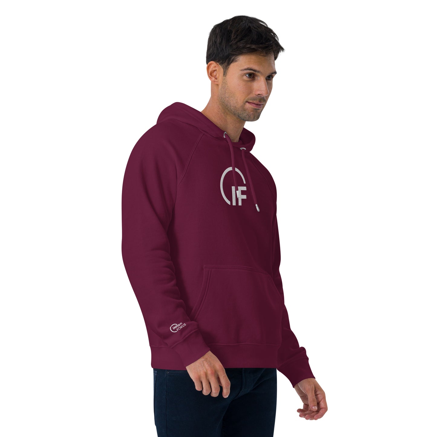 Unisex eco raglan hoodie  (Large Embroidered IF Chest Logo - White Thread)