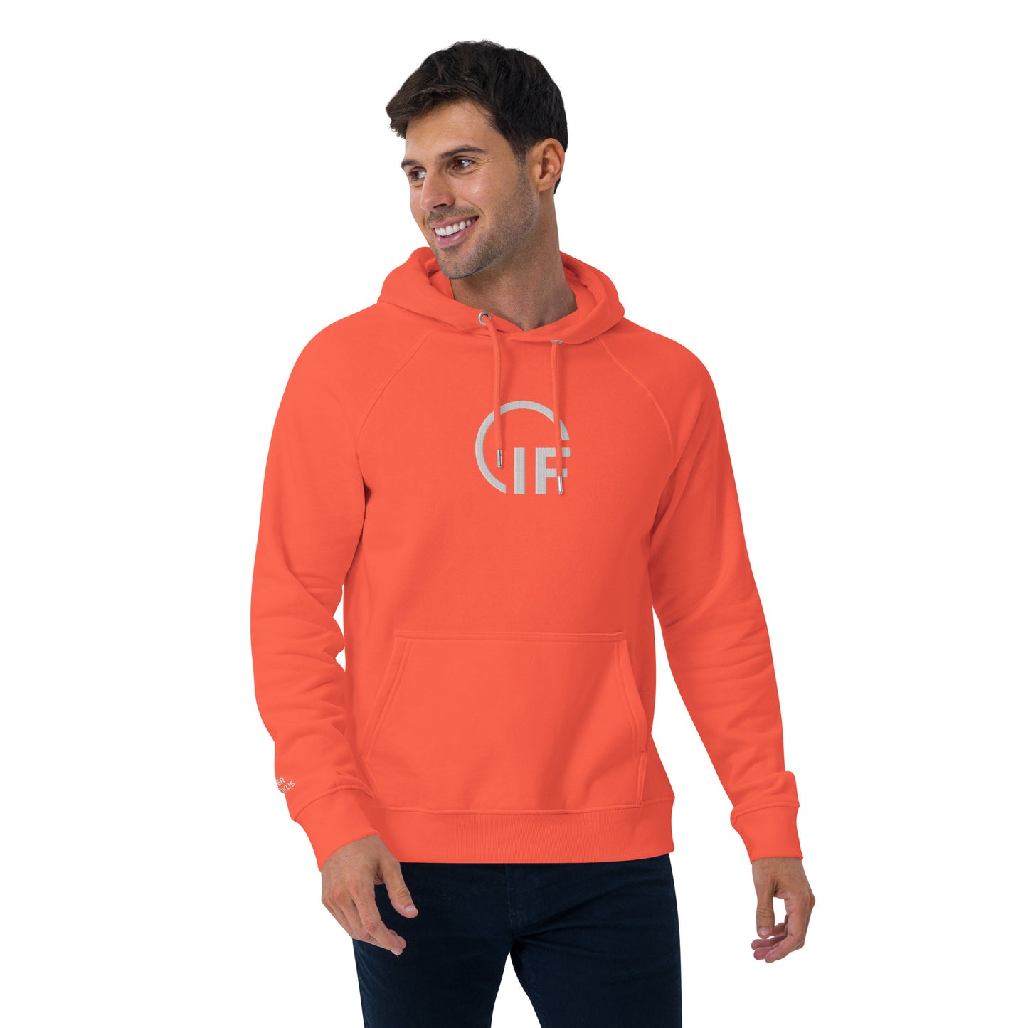 Unisex eco raglan hoodie  (Large Embroidered IF Chest Logo - White Thread)