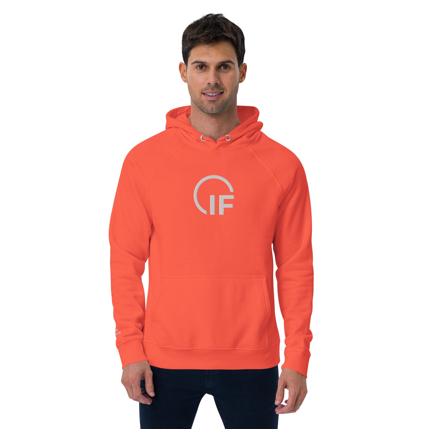 Unisex eco raglan hoodie  (Large Embroidered IF Chest Logo - White Thread)