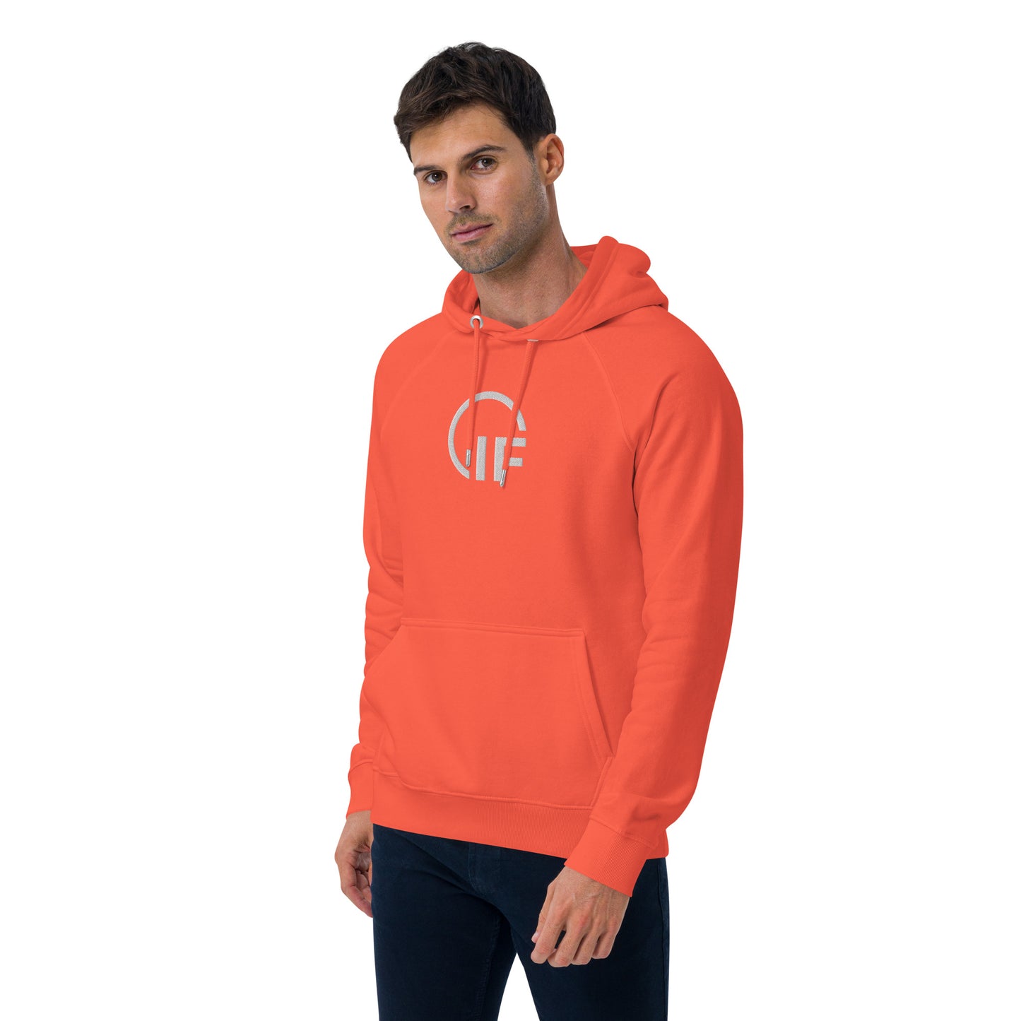 Unisex eco raglan hoodie  (Large Embroidered IF Chest Logo - White Thread)