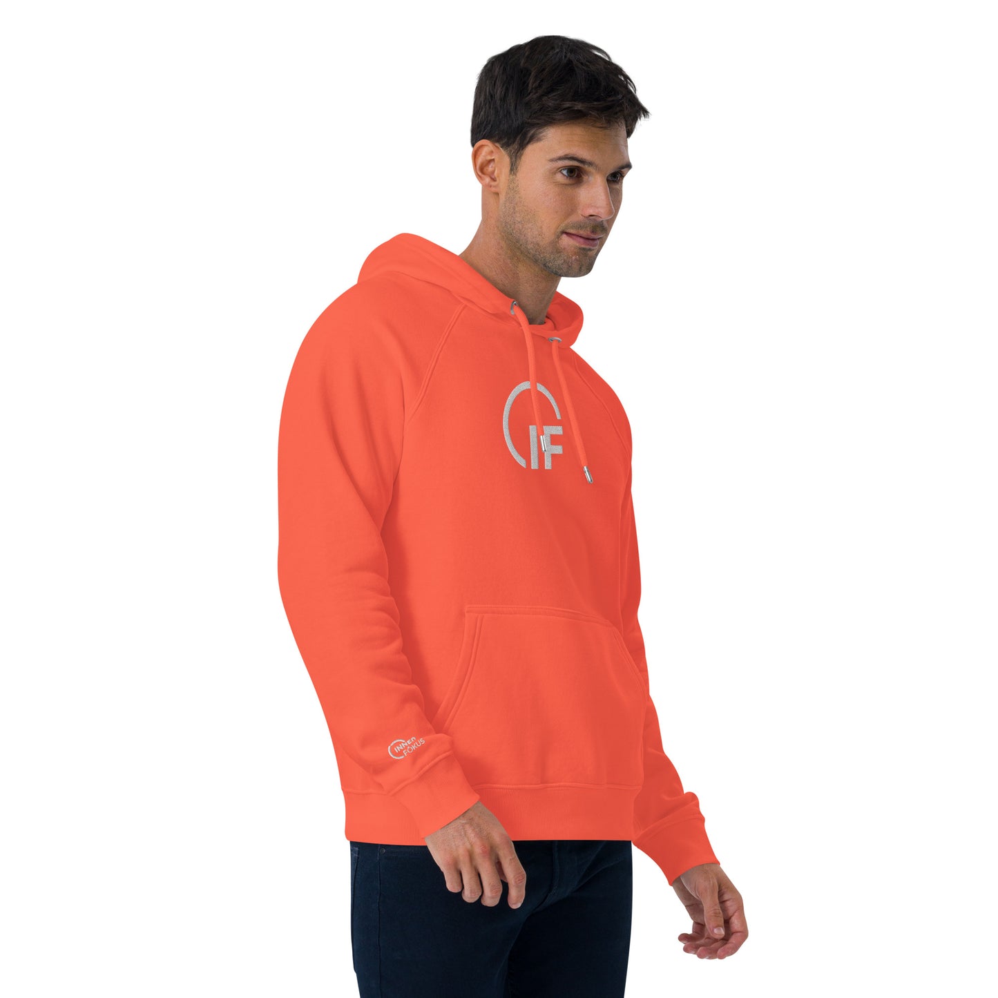 Unisex eco raglan hoodie  (Large Embroidered IF Chest Logo - White Thread)