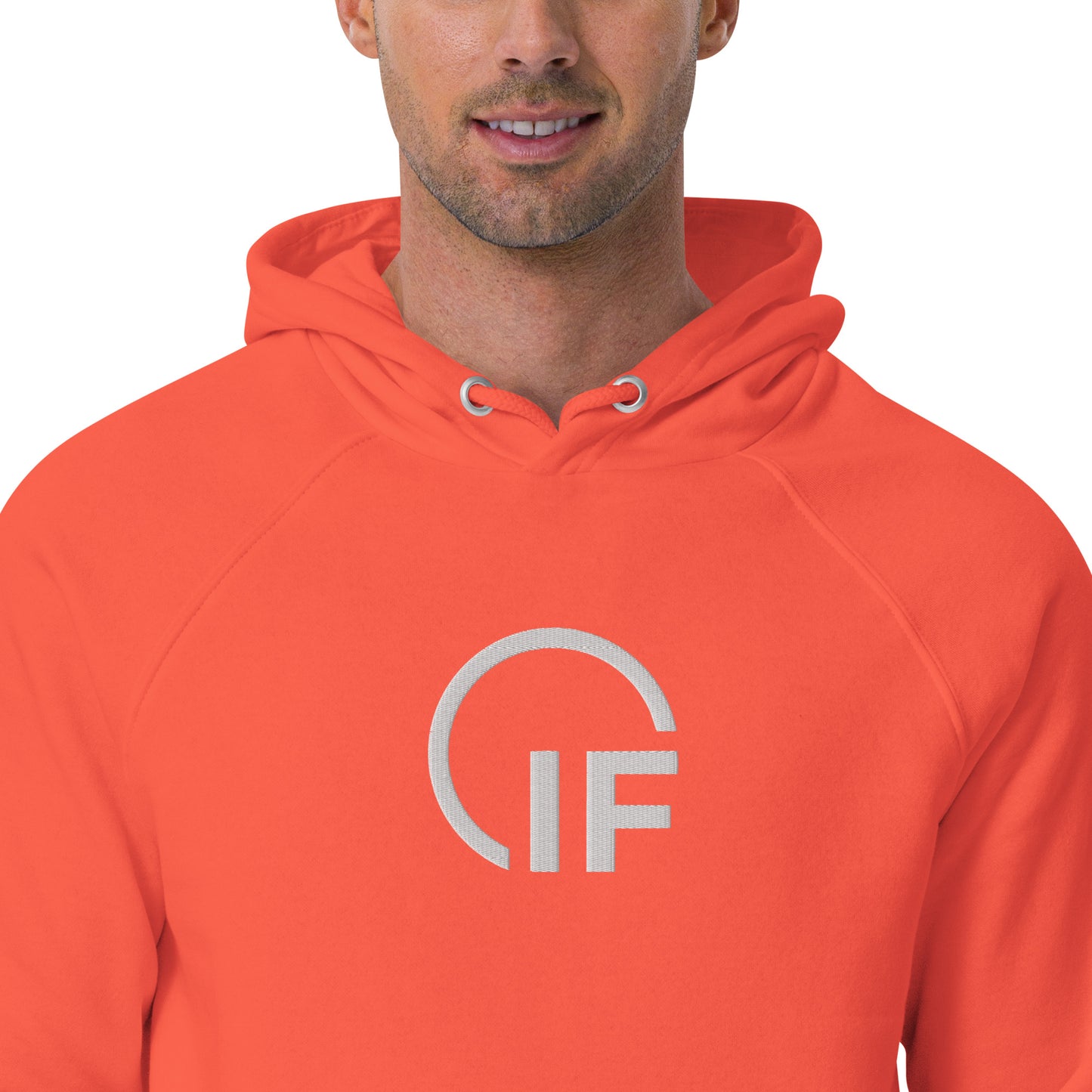 Unisex eco raglan hoodie  (Large Embroidered IF Chest Logo - White Thread)