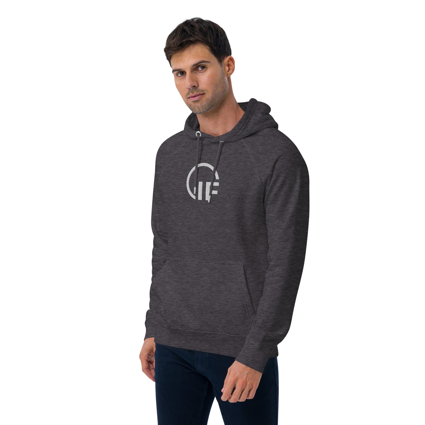 Unisex eco raglan hoodie  (Large Embroidered IF Chest Logo - White Thread)