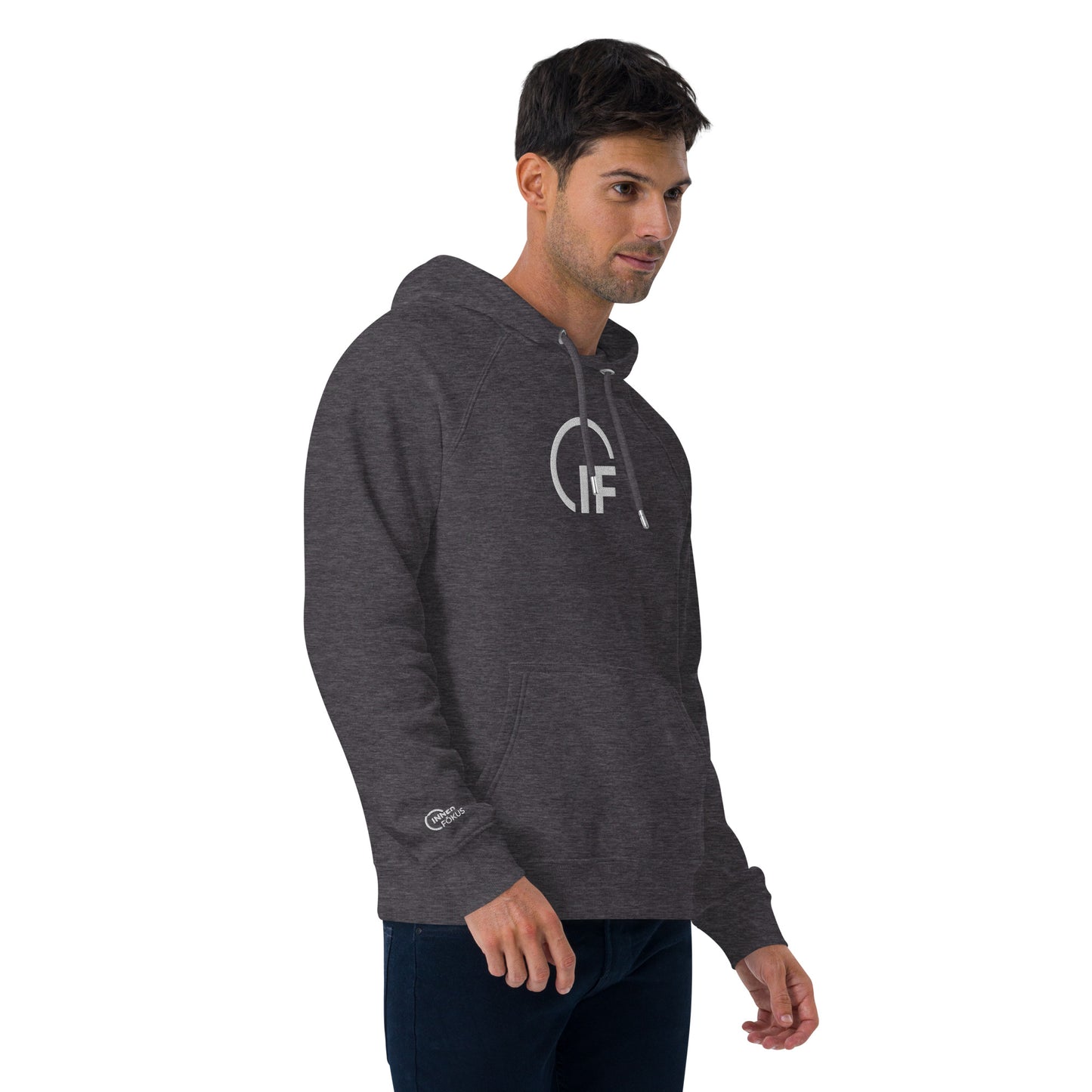 Unisex eco raglan hoodie  (Large Embroidered IF Chest Logo - White Thread)
