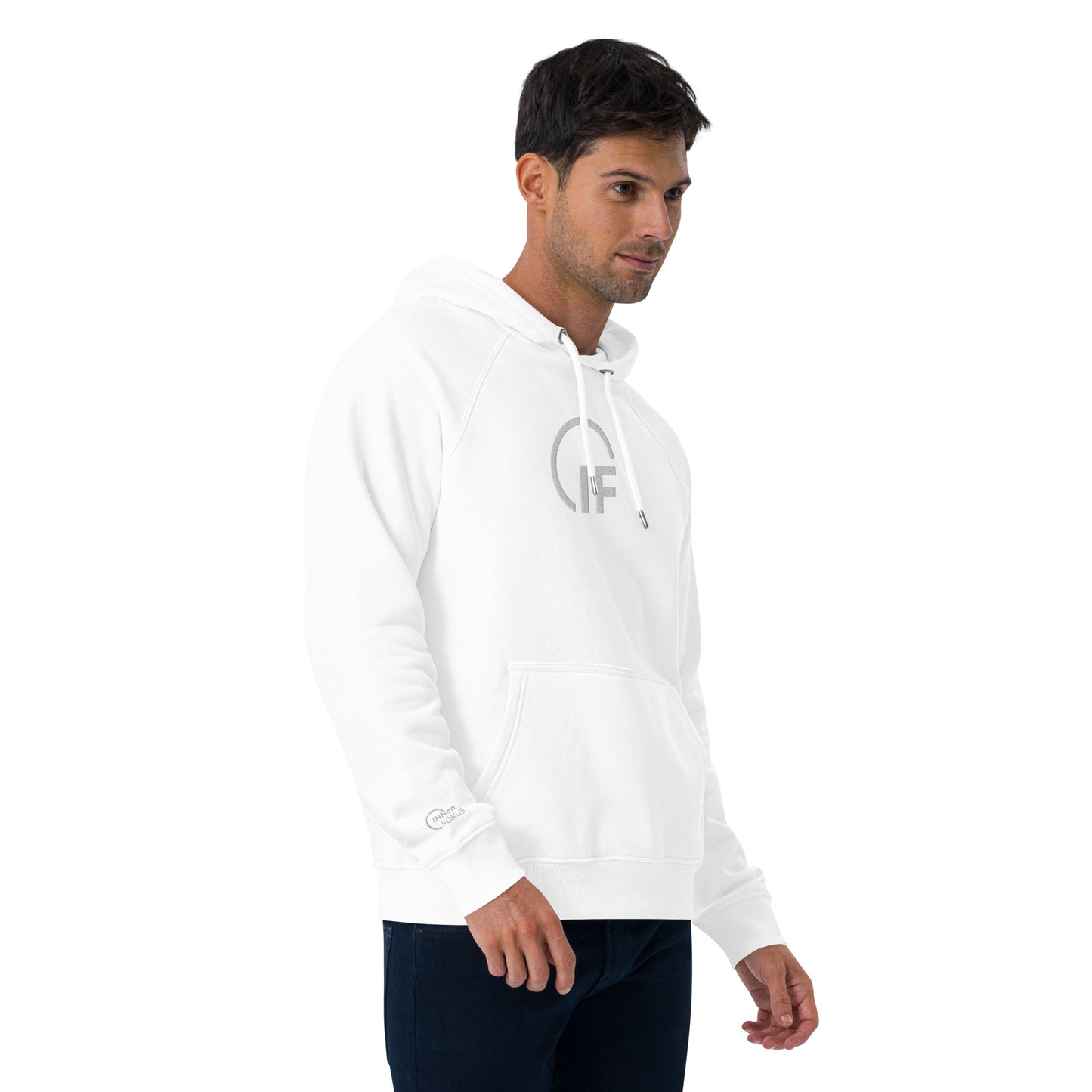 Unisex eco raglan hoodie  (Large Embroidered IF Chest Logo - White Thread)