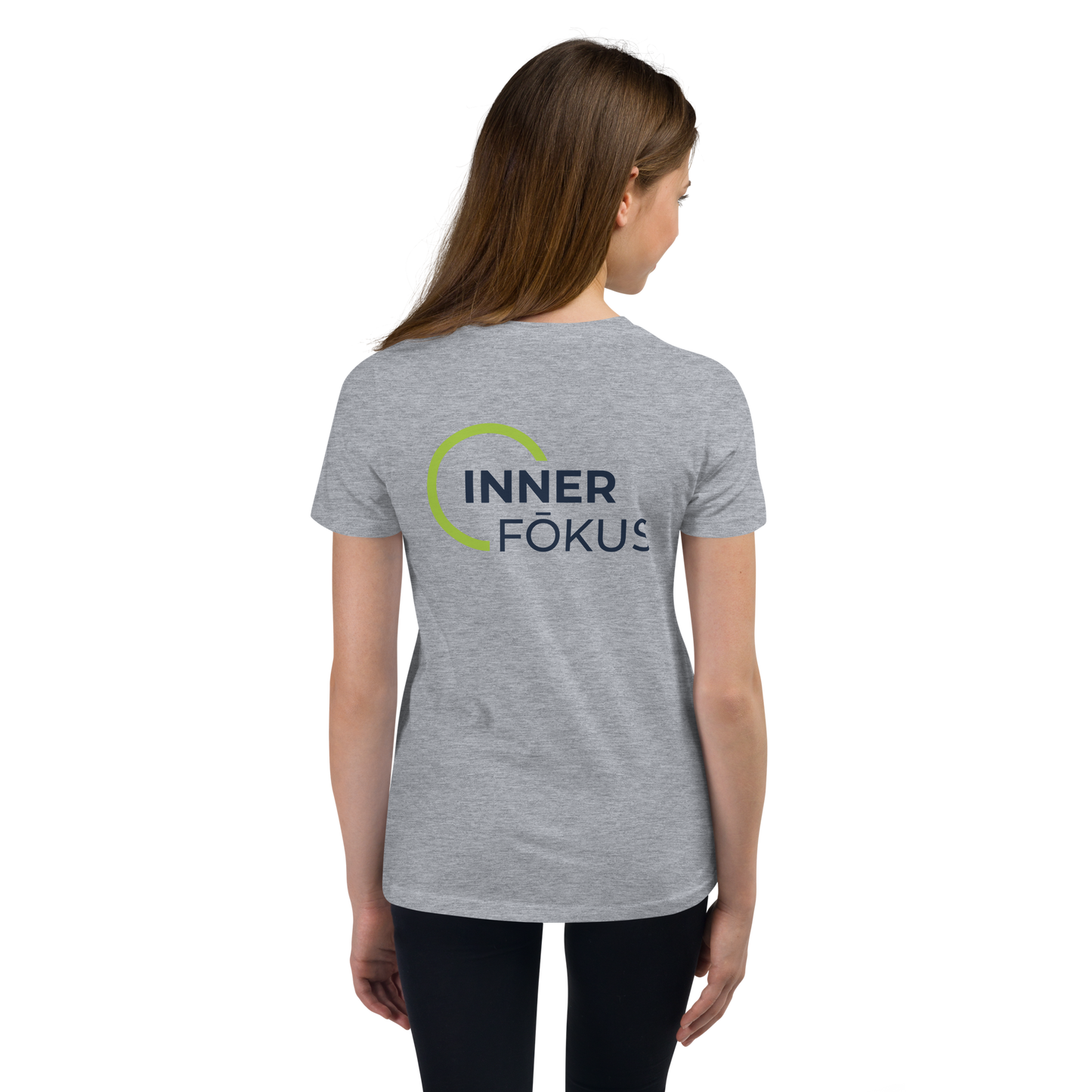 Youth Short Sleeve T-Shirt (Large Back Green & Navy Logo)