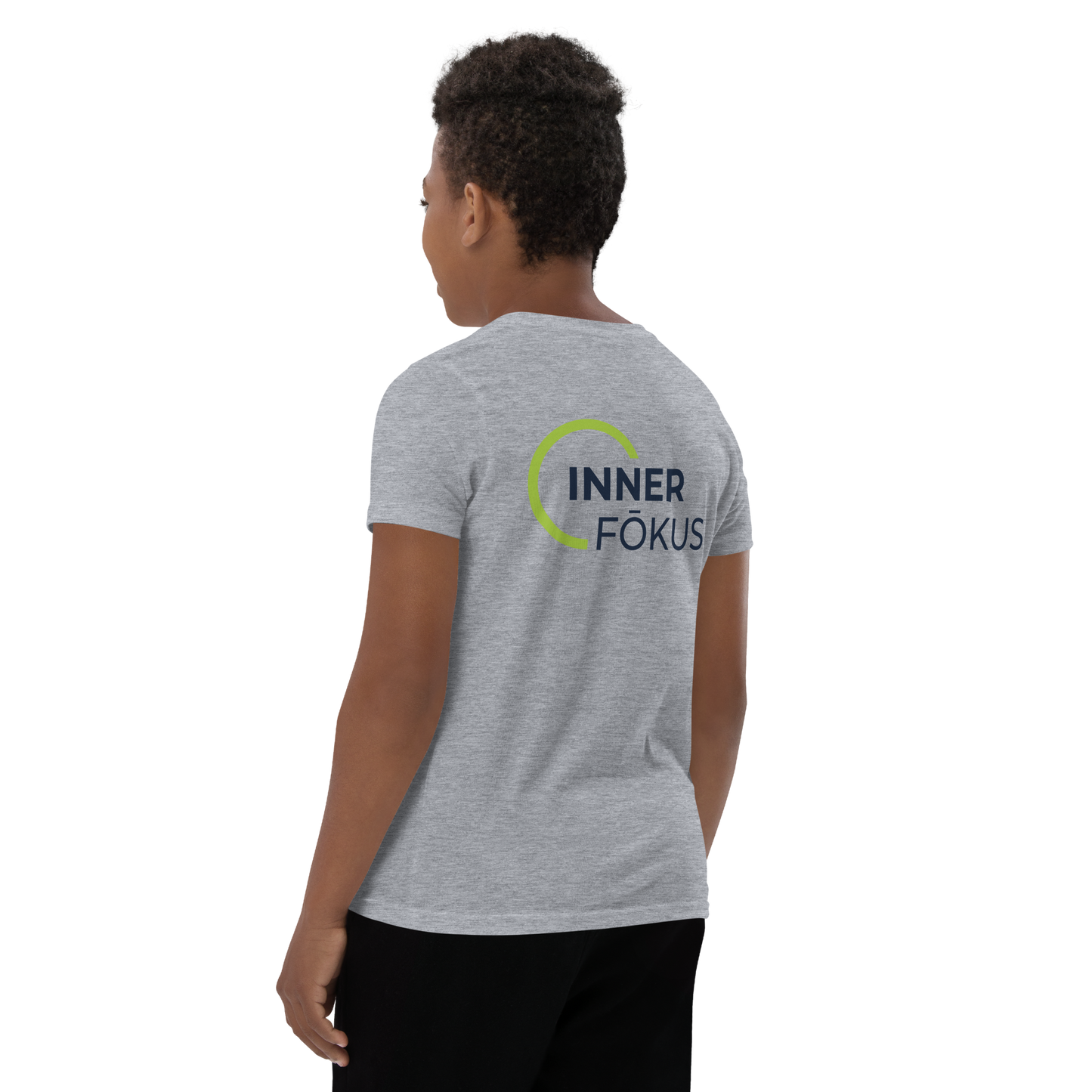 Youth Short Sleeve T-Shirt (Large Back Green & Navy Logo)