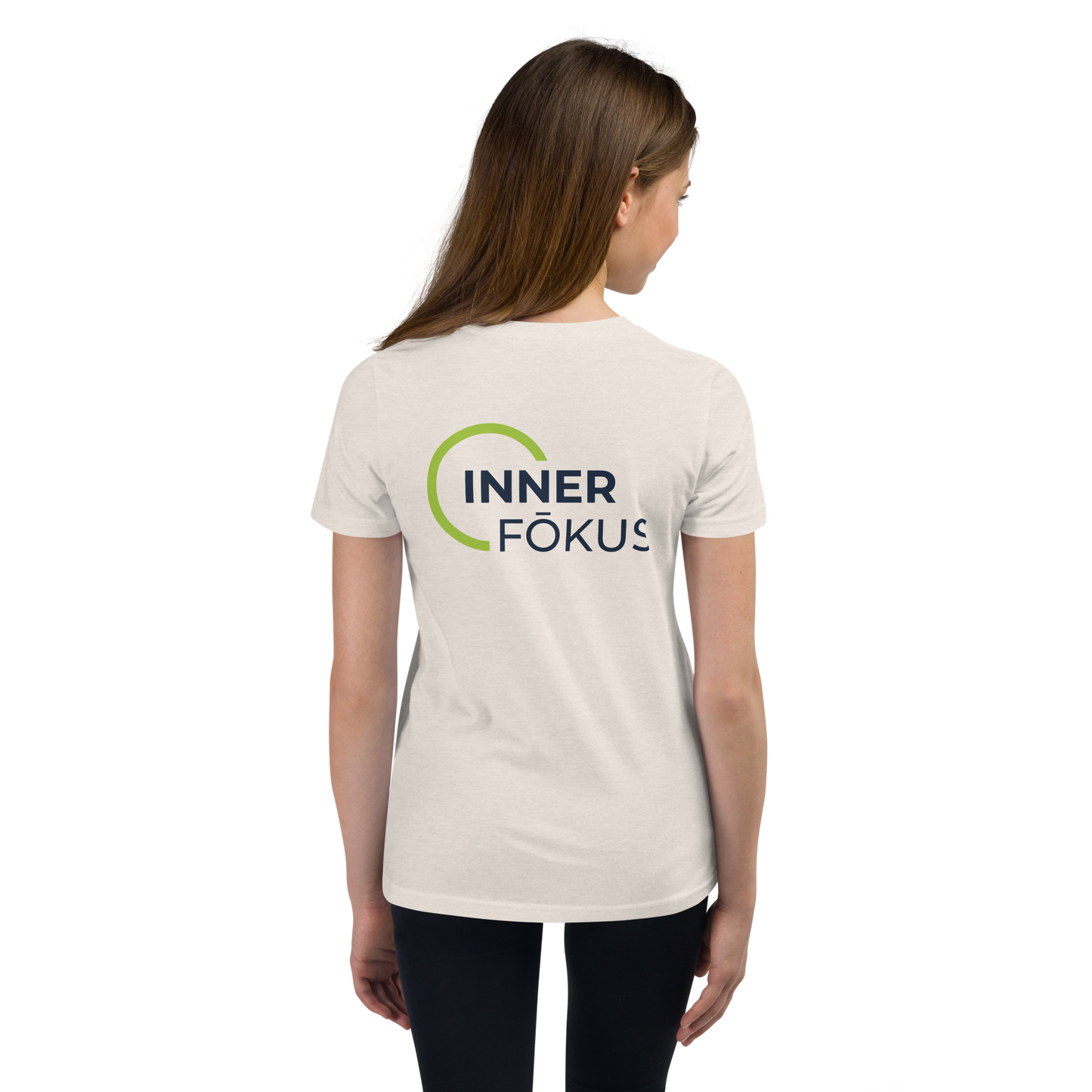 Youth Short Sleeve T-Shirt (Large Back Green & Navy Logo)