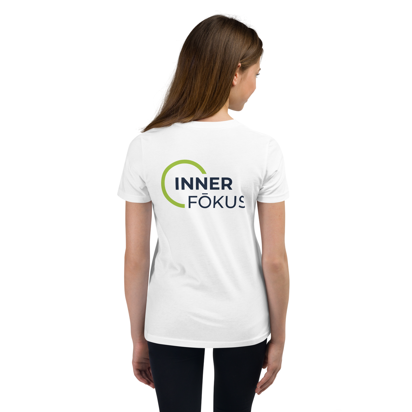 Youth Short Sleeve T-Shirt (Large Back Green & Navy Logo)